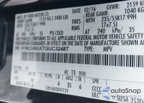 2016 Ford Escape Se from USA, damaged, VIN 1FMCU9GX7GUC32487